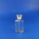 Plačiakaklis, stačiakampis, skaidraus stiklo buteliukas su pritrintu kamščiu (250 ml)