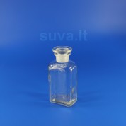 Plačiakaklis, stačiakampis, skaidraus stiklo buteliukas su pritrintu kamščiu (250 ml) Plačiakaklis, stačiakampis, skaidraus stiklo buteliukas su pritrintu kamščiu (250 ml)
