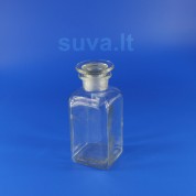 Plačiakaklis, stačiakampis, skaidraus stiklo buteliukas su pritrintu kamščiu (350 ml) Plačiakaklis, stačiakampis, skaidraus stiklo buteliukas su pritrintu kamščiu (350 ml)